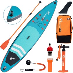 Freein Stand Up Paddle Board Touring SUP Inflatable Stand up Paddle Board 11'6”/12'6”x32 x6 Green Package - Dual Action Pump, Repair Kit, Leash, Removable Fin, Adaptor, Camera Mount, Backpack