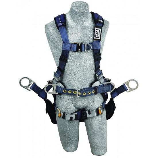 3M DBI-SALA ExoFit XP 1110302 Tower Climbing Harness, Front/Back/Side D-Rings, Belt w/Back Pad, Seat Sling w/Position Rings, QC Buckles, Large,Blue/Gray