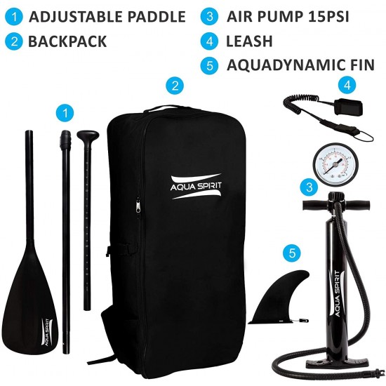AQUA SPIRIT All Skill Levels Premium Inflatable Stand Up Paddle Board for Adults & Youth | Beginner & Intermediate iSUP Touring & Racing Model | Adjustable Aluminum Paddle Carry Bag SUP Safety Leash