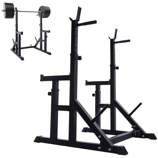Barbell Rack,220Lbs Max Load Adjustable Squat Stand Dipping Station Weight Bench,Adjustable Squat Rack Dipping Station Dip Stand Barbell Free Bench Press Stands for Home Gym