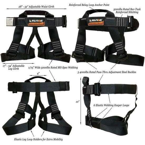Fusion Climb Tactical Edition Adults Commercial Zip Line Kit Harness/Lanyard/Trolley Bundle FTK-A-HLT-12