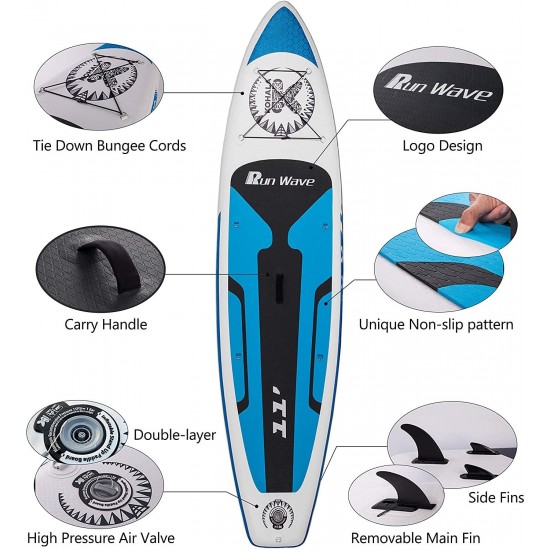 Runwave Inflatable Stand Up Paddle Board 11'×33''×6''(6'' Thick) Non-Slip Deck with Premium SUP Accessories | Wide Stance, Bottom Fins for Surfing Control | Youth Adults Beginner