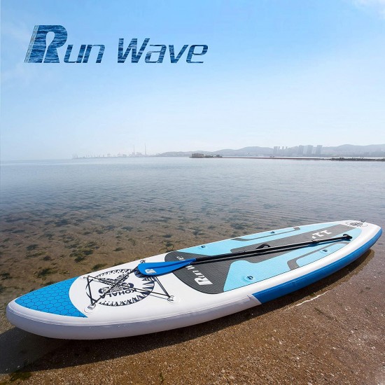 Runwave Inflatable Stand Up Paddle Board 11'×33''×6''(6'' Thick) Non-Slip Deck with Premium SUP Accessories | Wide Stance, Bottom Fins for Surfing Control | Youth Adults Beginner