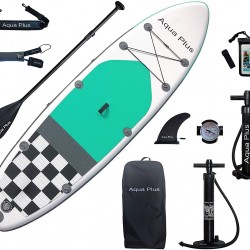 Aqua Plus 10ft6inx33inx6in Inflatable SUP for All Skill Levels Stand Up Paddle Board, Adjustable Paddle,Double Action Pump,ISUP Backpack, Leash, Shoulder Strap,Youth & Adult Inflatable Paddle Board