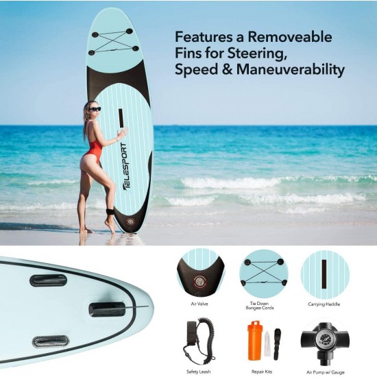 TELESPORT Inflatable Stand Up Paddle Boards, SUP with Accessories |Paddles,Leash,Fin,Pump,Repair Kit,Backpack,10'6