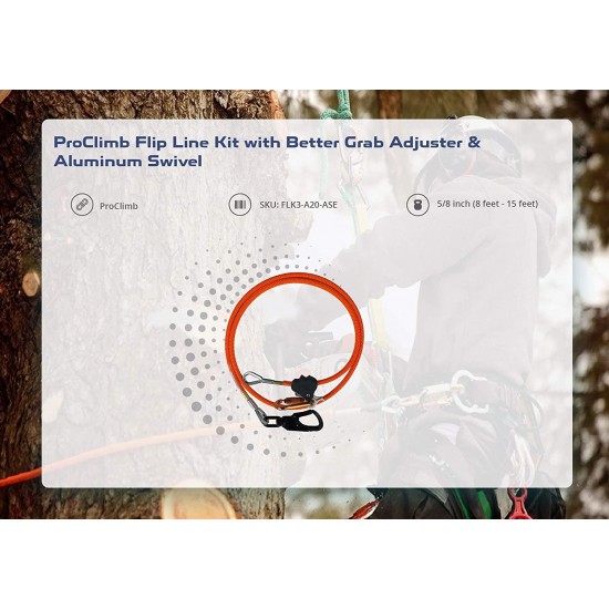 ProClimb Flip Line Kit with Better Grab Adjuster & Aluminum Swivel - 5/8 inch (8 feet - 15 feet)