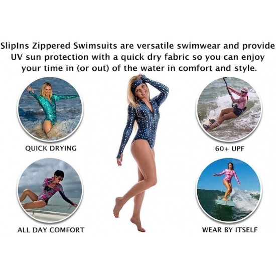 Slipins Zippered Long Sleeve Swimsuit SurfSkin Mini with UV Protection for Surfing, Swimming, Diving, Snorkeling, Water Sports