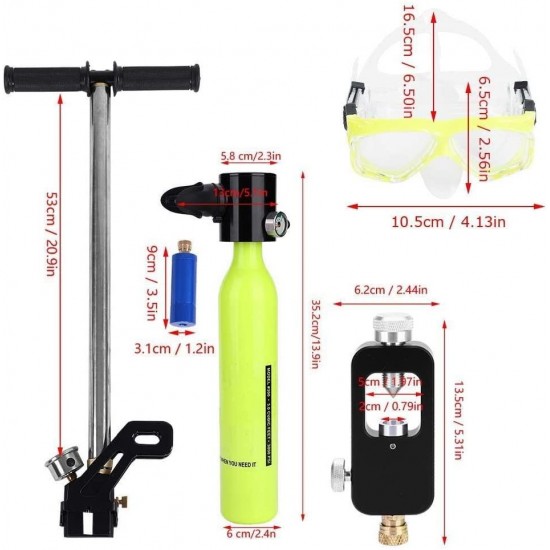 BoTaiDaHong Mini Scuba Set Diving Oxygen Tank Breath Pump Equipment Spare Cylinder Full Case with High-Pressure Air Pump, Respirator Bag Regulator Dive Kit