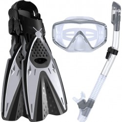 HRXS Snorkeling Suits, Goggles and Flippers Adult Snorkeling mask, All Dry Breathing Tube Diving Equipment Snorkeling Three-Piece,White,ML/XL