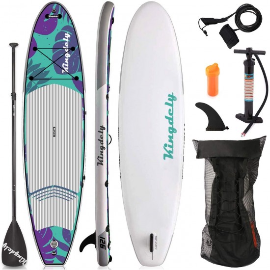 Kingdely Inflatable Stand Up Paddle Board, 10'6 x 6''x 31'', Comes with Durable SUP Accessories & Portable Carry Bag, Non-Slip Deck, Leash, Paddle and Pump, Standing Boat for Youth & Adult