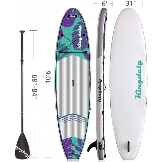 Kingdely Inflatable Stand Up Paddle Board, 10'6 x 6''x 31'', Comes with Durable SUP Accessories & Portable Carry Bag, Non-Slip Deck, Leash, Paddle and Pump, Standing Boat for Youth & Adult