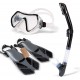 HRXS Snorkeling Suits, Goggles and Flippers Adult Snorkeling mask, All Dry Breathing Tube Diving Equipment Snorkeling Three-Piece,Black,S/M