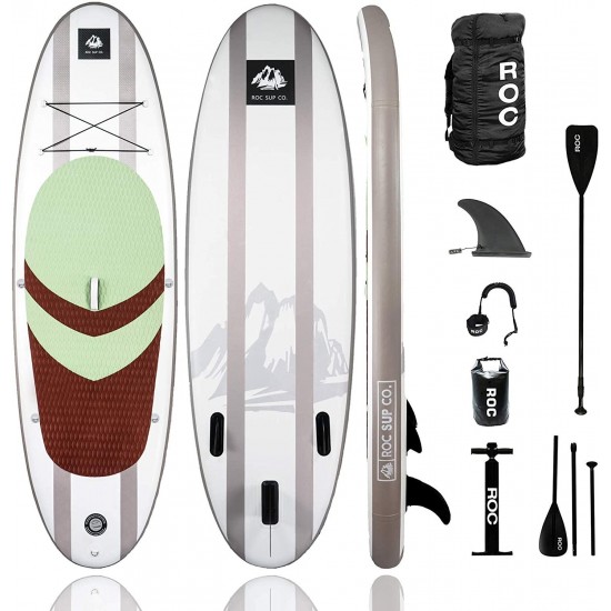 Roc Inflatable Stand Up Paddle Board W Free Premium SUP Accessories & Backpack, Non-Slip Deck. Bonus Waterproof Bag, Leash, Paddle and Hand Pump