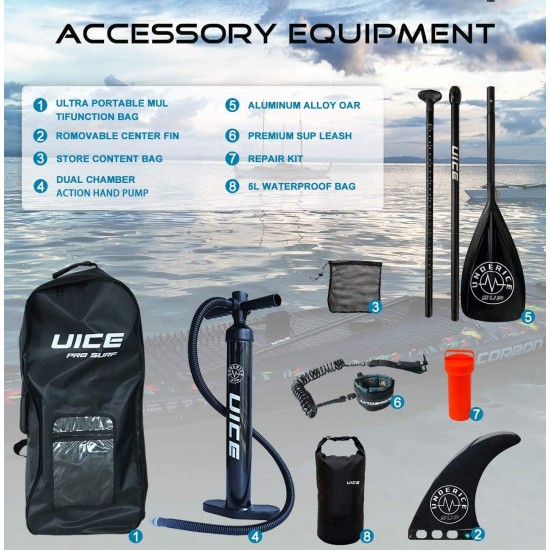 UICE Black Carbon Inflatable Stand Up Paddle Board 11'x33 x6, Unique Classic Design with Premium Standard Accessories Popular Size for Turing, Surfing and Yoga