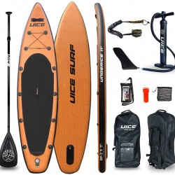 UICE11'x33 x6 Classic Black Wood Inflatable Stand Up Paddle Board, Premium Quality Big Board for Fishing, Yoga, Kayak and Surfing Including All Accessories