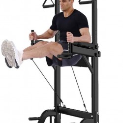 Adjustable Multi-Function Power Tower,Power Tower Dip Station,Pull up Bar Push Up-Weight Capacity with Backrest Workout Dip Station Home Gym Fitness Equipment