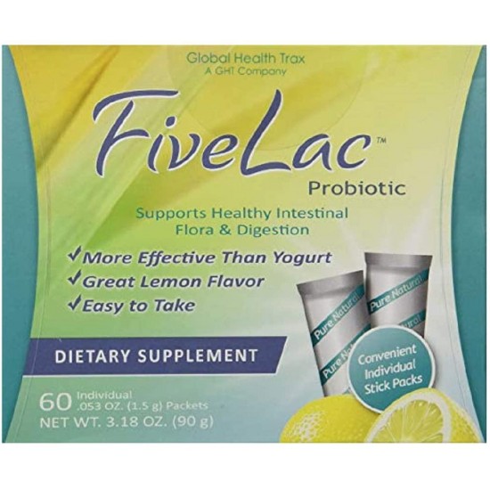 FiveLac Probiotic Lemon Flavor Dietary Supplement (4 Box) 60 Packets by GHT Support Your Daily Health and Wellness Needs