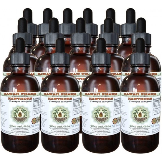 Hawthorn Alcohol-Free Liquid Extract, Hawthorn (Crataegus Laevigata) Dried Leaf and Flower Glycerite Hawaii Pharm Natural Herbal Supplement 15x4 oz