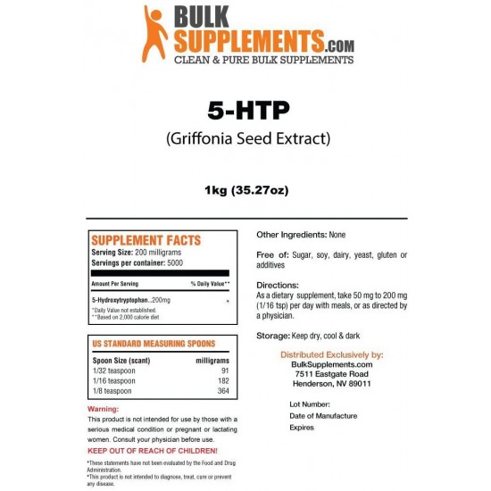 BulkSupplements.com 5-HTP (Griffonia Seed Extract) (1 Kilogram - 2.2 lbs - 5000 Servings)