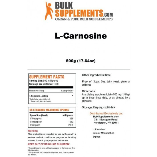 BulkSupplements L-Carnosine Powder (500 Grams)