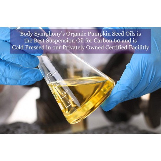 C60 Oil | 1000 ml 99.9+% Pure Vacuum Oven Dried C60 | 800mg Research Grade Carbon 60 in Organic Pumpkin Seed Oil | Made in Small Batches | Shipped in Amber Bottle for Freshness by Body Symphony