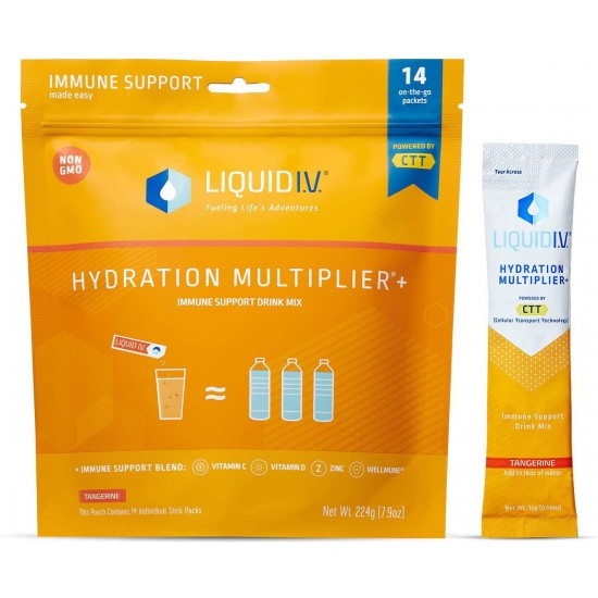 Liquid I.V. Hydration Multiplier + Immune Support, Easy Open Packets, (Natural Tangerine Flavor, 168 Count)