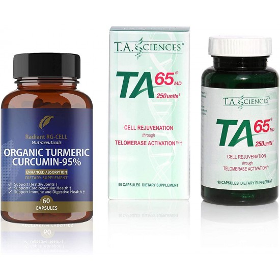 T.A. Sciences | TA-65 Supplement | 1x90 Capsules | 250 U | Free Enhanced Absorption Organic Tumeric Curcumin – 95%