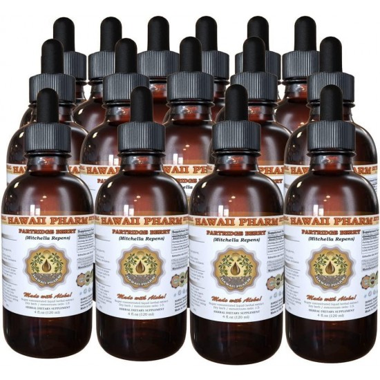 Partridge Berry Liquid Extract, Partridge Berry (Mitchella repens) Squaw Vine Tincture, Herbal Supplement, Hawaii Pharm, Made in USA, 15x4 fl.oz