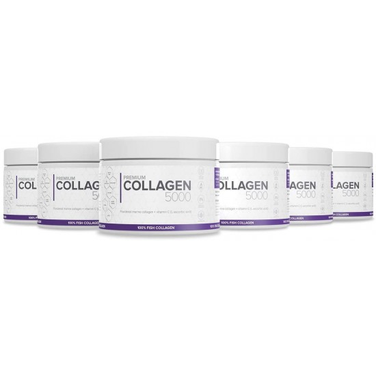 6X Premium Collagen 5000 - Collagen Powder from Marine Fish Gelatine GMO Free, Firm Smooth Elastic Skin Healthy Hair Nails Skin 200g (6)