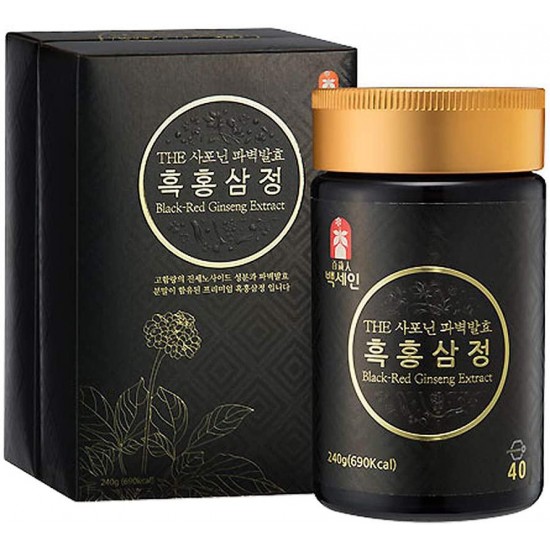 Baeksein Korean Black-Red Ginseng Whole Nutrition Exract 240g, 1-Day Ginsenoside 40 mg, Nutraceutical Whole Food, For Extra Strength, Boosts Energy and Stamina, Relieving Fatigue, Supports Memory