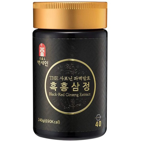 Baeksein Korean Black-Red Ginseng Whole Nutrition Exract 240g, 1-Day Ginsenoside 40 mg, Nutraceutical Whole Food, For Extra Strength, Boosts Energy and Stamina, Relieving Fatigue, Supports Memory