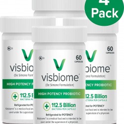 Visbiome® High Potency Probiotic 60 Capsules 112.5 Billion CFU - Shipped Cold in Recyclable Cooler with Temperature Monitor (4-Pack)