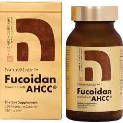 NatureMedic Fucoidan powered with AHCC Brown Seaweed Immunity Supplement with High Purity Organic Mekabu Mozuku Agaricus 160 Vegetable Capsules Made in Japan (1 Bottle)