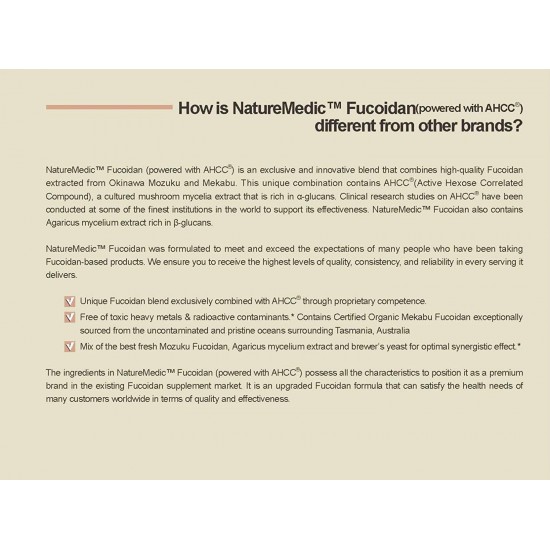 NatureMedic Fucoidan powered with AHCC Brown Seaweed Immunity Supplement with High Purity Organic Mekabu Mozuku Agaricus 160 Vegetable Capsules Made in Japan (1 Bottle)
