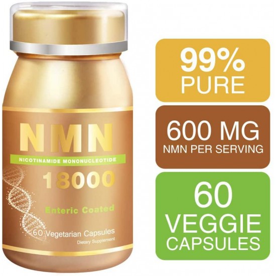 Lovita NMN 18000, 600mg Per Serving (Nicotinamide Mononucleotide), with NR (Nicotinamide Riboside) and Resveratrol, 99% Purity, Boost NAD+ Levels, Anti Aging, 60 Vegetarian Enteric Coated Capsules