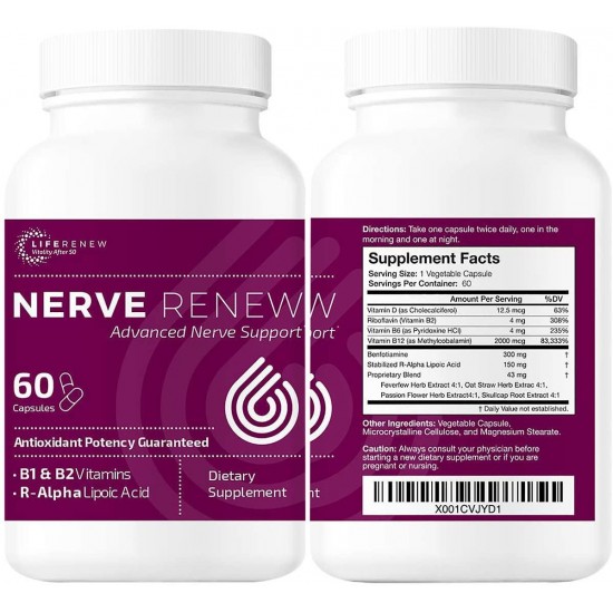 Life Renew: All-Natural Neuropathy Support Supplement with Stabilized R-Lipoic Acid - Absorbs Fast - Alternative Nerve Pain Treatment - 30 Day Supply (60 Count) - 3pk