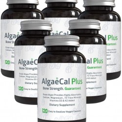 AlgaeCal Plus – Plant-Based Calcium Supplement with Magnesium, Boron, Vitamin K2 + D3 | Increase Bone Strength | All Natural Ingredients | Highly Absorbable | 120 Veggie Capsules per Bottle (6 Pack)