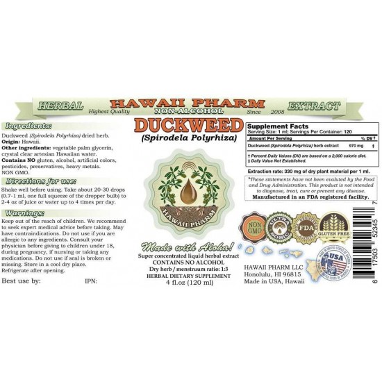 Duckweed, Duckmeat (Spirodela Polyrhiza) Tincture, Dried herb Liquid Extract, Duckweed, Glycerite Herbal Supplement 15x4 oz