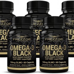 Omega 3 Natural Joint Pain Relief & Inflammation Supplement, Heart & Immune Support, No Fish Aftertaste, Green Lipped Mussel Oil New Zealand, FREZZOR Omega 3 Black, 450mg, 5 Pack, 300 Count