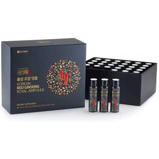 LG H&H re:tune Gold Vision Korean Red Ginseng Royal Ampoule I 100% Korean Red Ginseng Extract, Portable Ampoules, Healthy Immune System Support Booster and Energy Enhancement, No- Caffeine - 30 Packs