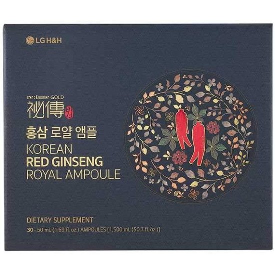 LG H&H re:tune Gold Vision Korean Red Ginseng Royal Ampoule I 100% Korean Red Ginseng Extract, Portable Ampoules, Healthy Immune System Support Booster and Energy Enhancement, No- Caffeine - 30 Packs