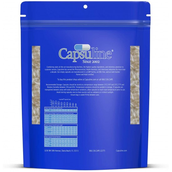 Capsuline - Size 0 Clear Empty Gelatin Capsules - 50000 Count - Manufactured in North & South America - Kosher & Halal Certified - Pill Capsules