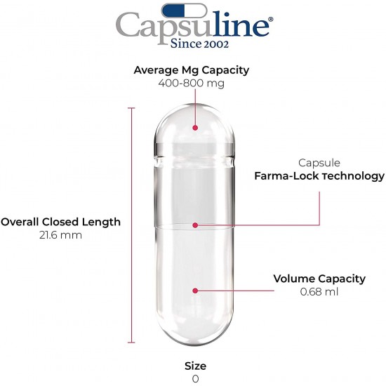 Capsuline - Size 0 Clear Empty Gelatin Capsules - 50000 Count - Manufactured in North & South America - Kosher & Halal Certified - Pill Capsules