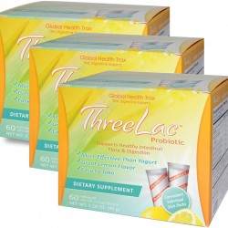 Global Health Trax ThreeLac Probiotic, Lemon Flavor Dietary Supplement (3 Pack) 60 Packets Supports intestinal and Digestive Health