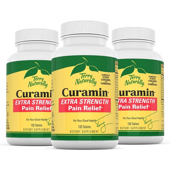 Terry Naturally Curamin Extra Strength (3 Pack) - 120 Vegan Tablets - Non-Addictive Pain Relief Supplement With Curcumin, Boswellia & DLPA - Non-GMO, Gluten-Free - 120 Total Servings