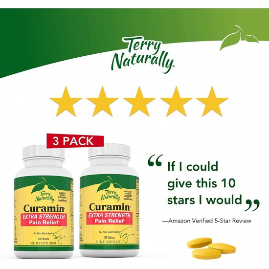 Terry Naturally Curamin Extra Strength (3 Pack) - 120 Vegan Tablets - Non-Addictive Pain Relief Supplement With Curcumin, Boswellia & DLPA - Non-GMO, Gluten-Free - 120 Total Servings