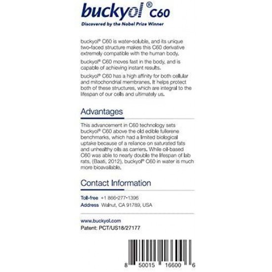 Buckyol C60 YEX Free Radical Terminator - Water-based Fullerene Super Antioxidant, Immunity Booster and Anti Aging Oral Solution - 30ml