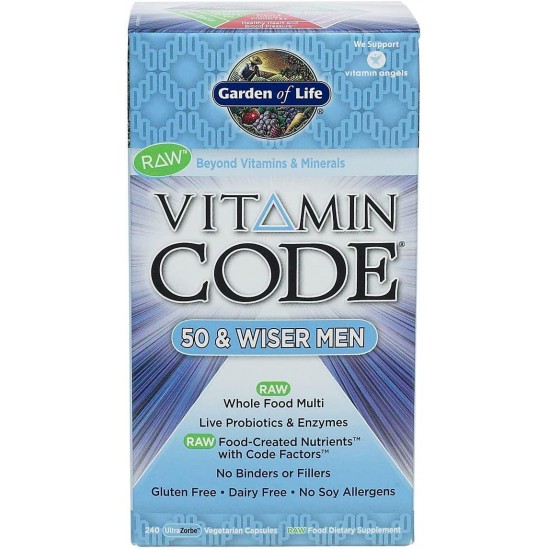 Garden of Life Vitamin Code Raw 50 and Wiser Men's Multivitamin, 240 Capsules (Pack of 3)