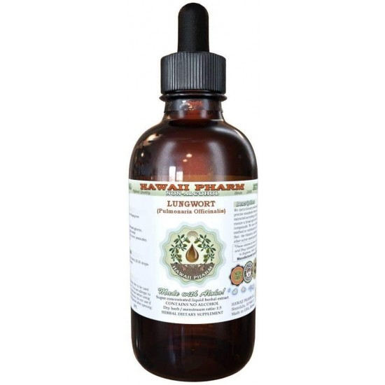 Lungwort Alcohol-Free Liquid Extract, Organic Lungwort (Pulmonaria officinalis) Dried Leaf Glycerite Hawaii Pharm Natural Herbal Supplement 15x4 oz