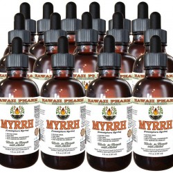 Myrrh Alcohol-Free Liquid Extract, Organic Myrrh (Commiphora myrrha) Gum Resin Glycerite Natural Herbal Supplement, Hawaii Pharm, USA 15x4 fl.oz